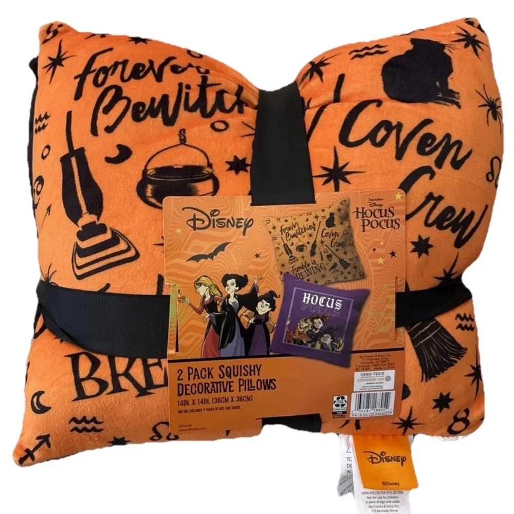 Disney Pillows Hocus Pocus Set Of 2 Squishy Halloween 14”x14”